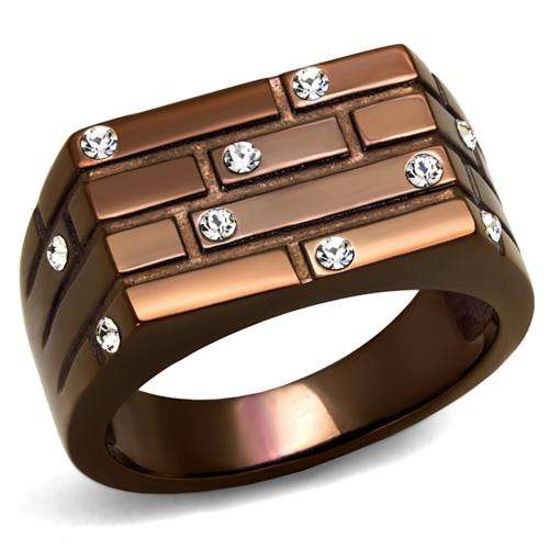 SOLID BROWN STAINLESS STEEL MENS SIMULATED DIAMOND RING