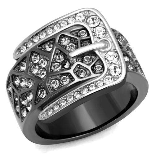 BEAUTIFUL AND BOLD SIMULATED DIAMOND BLACK STAINLESS STEEL LADIES RING