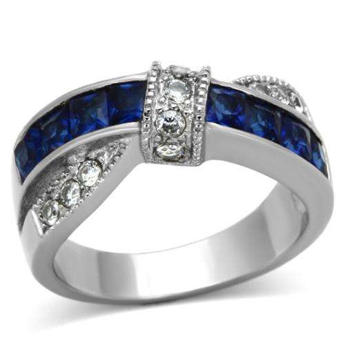 *GORGEOUS 18K WHITE GOLD PLATED SIMULATED SAPPHIRE RING