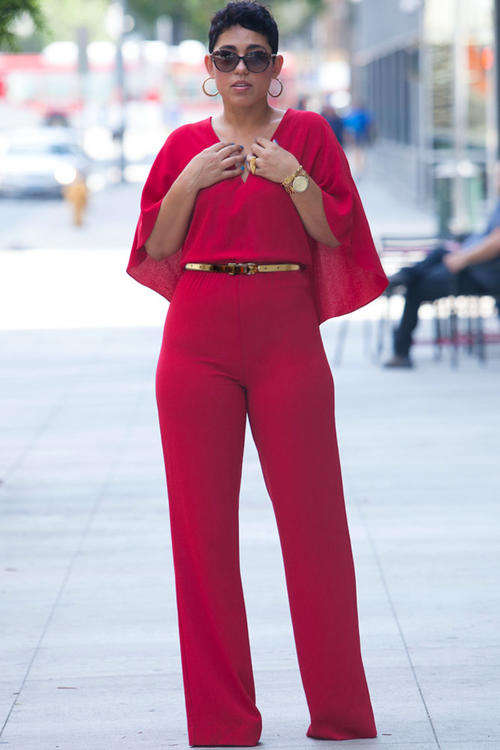 TRENDY RED CAPE JUMPSUIT