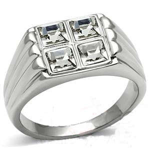 ** STAINLESS STEEL SIMULATED DIAMOND MEN'S RING