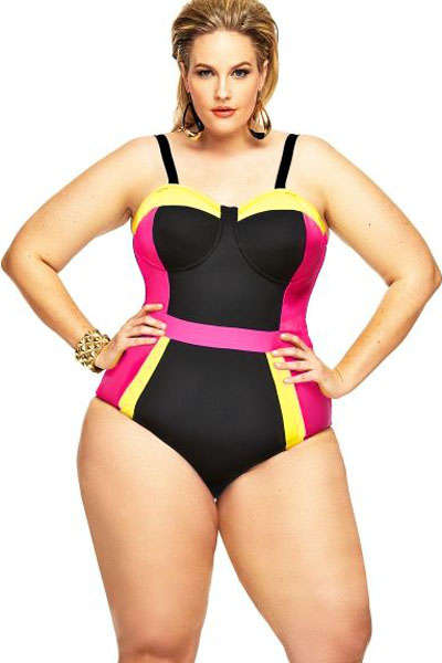 **PLUS SIZE** TRENDY COLOUR BLOCK SWIMSUIT