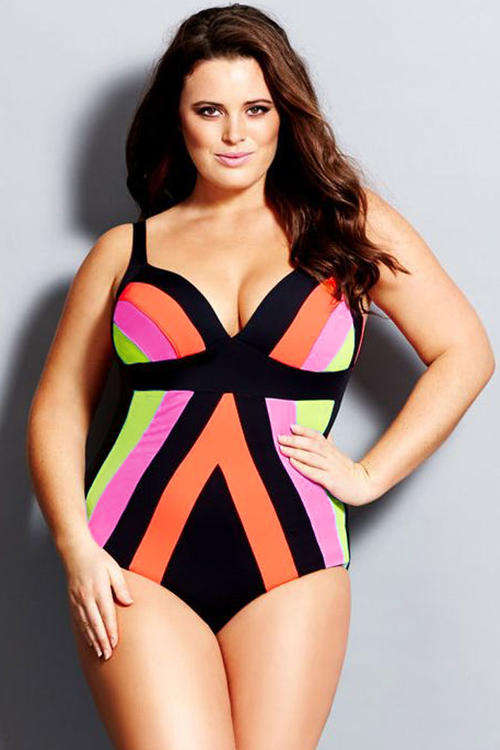 **PLUS SIZE** PRETTY COLOUR STRIPE DETAIL SWIMSUIT