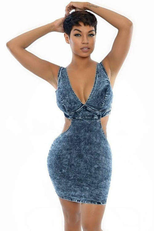 STYLISH CUT AWAY SIDE DETAIL DENIM DRESS