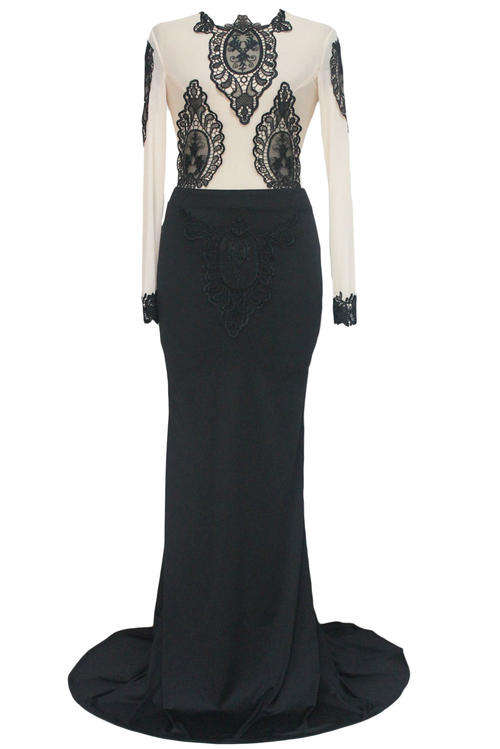 STUNNING CONTRAST LACE DETAIL EVENING DRESS
