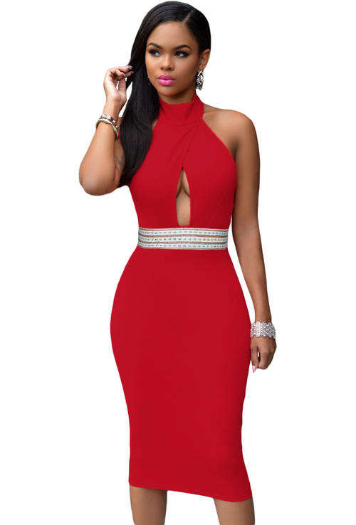 INTRICATE WAIST DETAIL MIDI DRESS