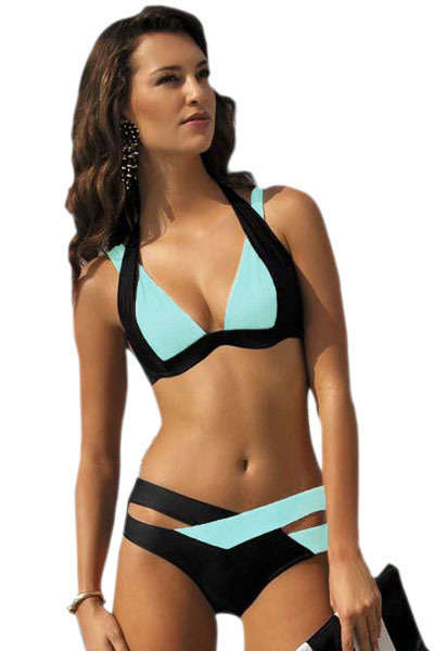 TRENDY CONTRAST COLOUR CROSS OVER STYLE BIKINI (SMALL TO PLUS SIZE)