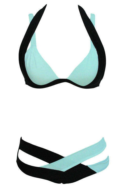 TRENDY CONTRAST COLOUR CROSS OVER STYLE BIKINI (SMALL TO PLUS SIZE)