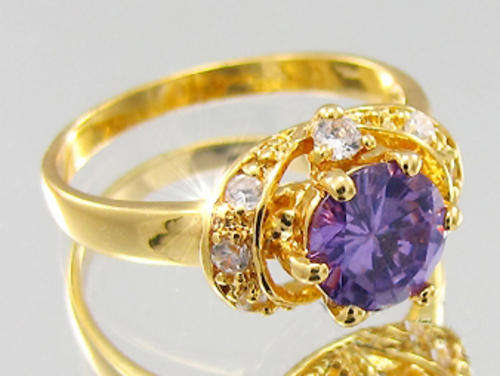 Simulated Amethyst and Simulated Diamond 18K Yellow Gold Plated Ring