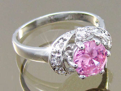 Pink and Clear Simulated Diamond 18K White Gold Plated Ring