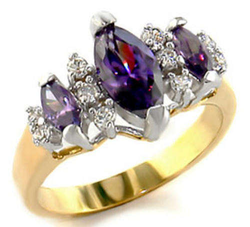 Simulated Amethyst and Simulated Diamond 18K Yellow Gold Plated Ring