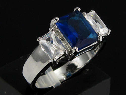 Simulated Sapphire and Simulated Diamond 18K White Gold Plated Ring