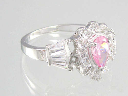Pink and Clear Simulated Diamond 18K White Gold Plated Ring
