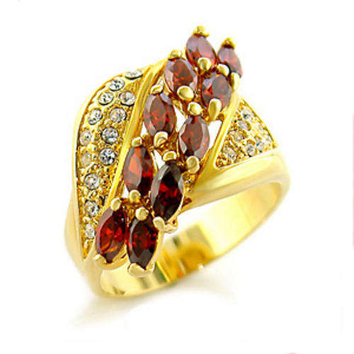 Simulated Garnet & Simulated Diamond 18K Yellow Gold Plated Ring