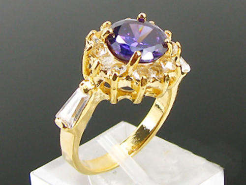 Simulated Amethyst and Simulated Diamond 18K Yellow Gold Plated Ring