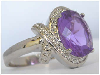 Simulated Amethyst and Simulated Diamond 18K White Gold Plated Ring - NO COMBINED POSTAGE