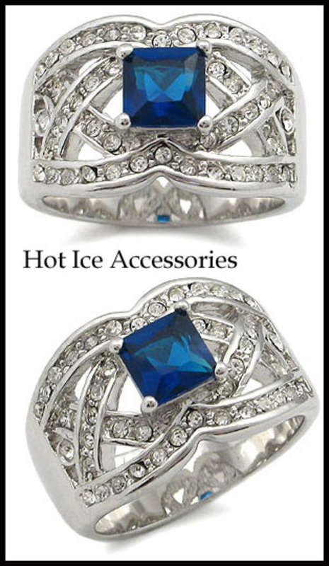 Simulated Sapphire & Simulated Diamond 18K White Gold Plated Ring