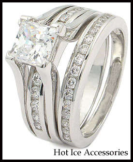Simulated Diamond 18K White Gold Plated Wedding Ring Set - NO COMBINED POSTAGE