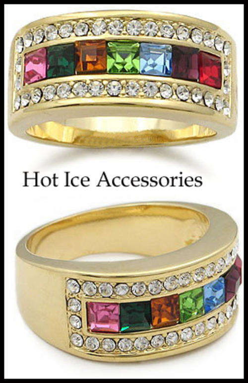 Multi Coloured Cubic Zirconia 18K Yellow Gold Plated Ring - NO COMBINED POSTAGE