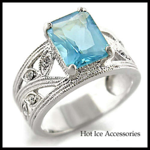 Simulated Topaz & Simulated Diamond 18K White Gold Plated Ring