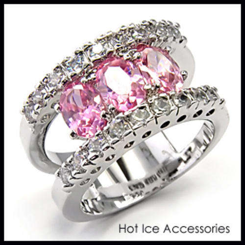 Pink And Clear Simulated Diamond 18K White Gold Plated Ring - NO COMBINED POSTAGE