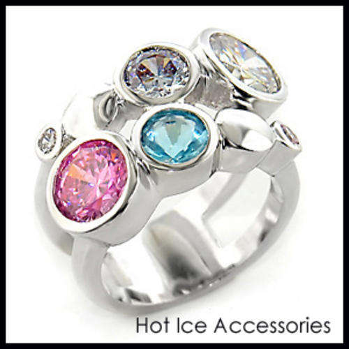 Multi Coloured Cubic Zirconia 18K White Gold Plated Ring - NO COMBINED POSTAGE