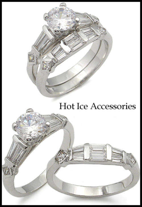 Simulated Diamond 18K White Gold Plated Wedding Ring Set - NO COMBINED POSTAGE