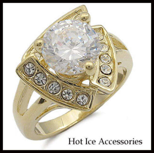 **INTERNATIONAL POSTAGE** SIMULATED DIAMOND 18K YELLOW GOLD PLATED RING