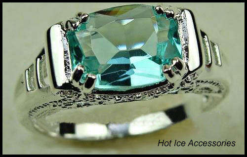 **INTERNATIONAL POSTAGE** STERLING SILVER SIMULATED GREEN AMETHYST RING*NO COMBINED POSTAGE