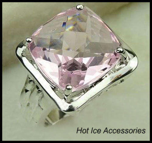 **INTERNATIONAL SHIPPING** STERLING SILVER HALLMARKED SIMULATED PINK TOPAZ RING