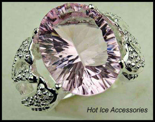 **INTERNATIONAL SHIPPING** STERLING SILVER HALLMARKED SIMULATED PINK TOPAZ RING