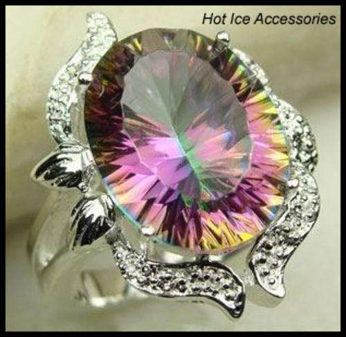 **INTERNATIONAL SHIPPING** STERLING SILVER SIMULATED MYSTIC TOPAZ RING