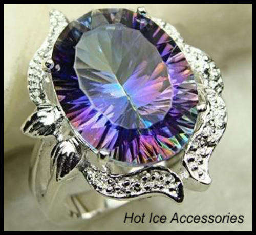**INTERNATIONAL SHIPPING** STERLING SILVER SIMULATED MYSTIC TOPAZ RING