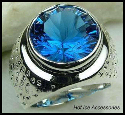 **INTERNATIONAL SHIPPING** STERLING SILVER HALLMARKED SIMULATED SAPPHIRE RING
