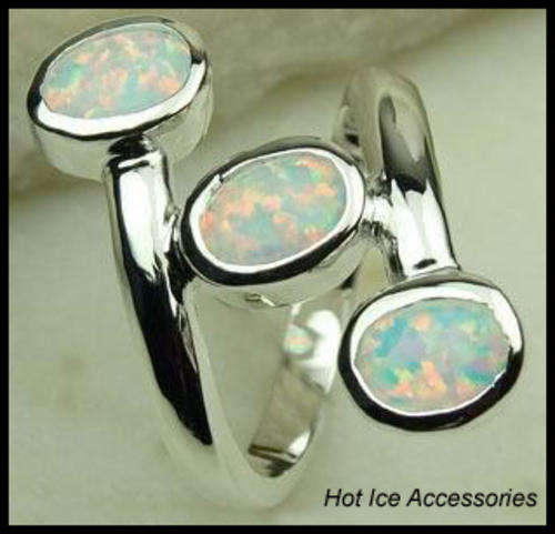 **INTERNATIONAL POSTAGE** STERLING SILVER SIMULATED WHITE FIRE OPAL RING*NO COMBINED POSTAGE