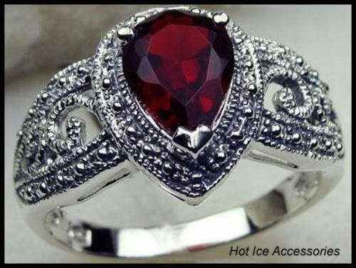 **INTERNATIONAL SHIPPING** STERLING SILVER HALLMARKED SIMULATED RUBY RING