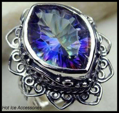 **INTERNATIONAL SHIPPING** STERLING SILVER SIMULATED MYSTIC TOPAZ RING ** NO COMBINED POSTAGE