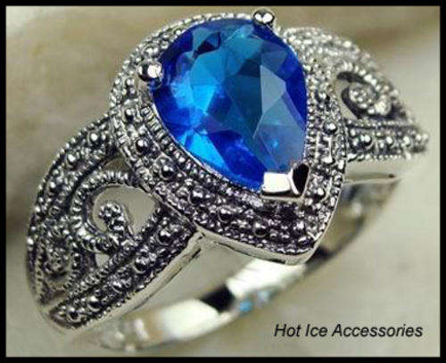 **INTERNATIONAL SHIPPING** STERLING SILVER HALLMARKED SIMULATED BLUE TOPAZ RING*NO COMBINED POSTAGE