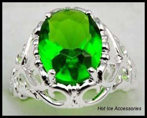 **INTERNATIONAL SHIPPING** STERLING SILVER HALLMARKED SIMULATED PERIDOT RING*NO COMBINED POSTAGE