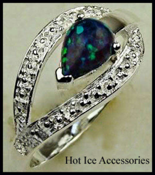 **INTERNATIONAL POSTAGE** STERLING SILVER SIMULATED BLUE FIRE OPAL RING*NO COMBINED POSTAGE