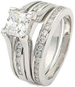 **INTERNATIONAL POSTAGE** SIMULATED DIAMOND 18K WHITE GOLD PLATED WEDDING RING SET