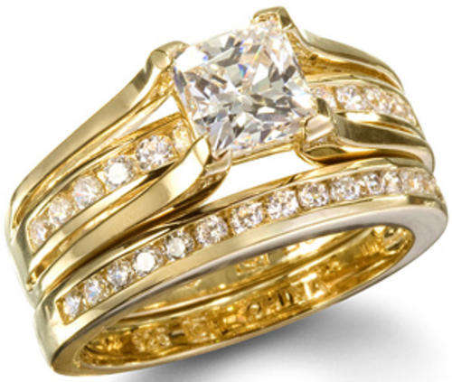 **INTERNATIONAL POSTAGE** SIMULATED DIAMOND 18K YELLOW GOLD PLATED WEDDING RING SET