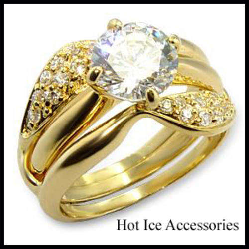 **INTERNATIONAL POSTAGE** SIMULATED DIAMOND 18K YELLOW GOLD PLATED WEDDING RING SET