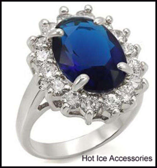 **INTERNATIONAL POSTAGE** 18K WHITE GOLD PLATED SIMULATED SAPPHIRE RING