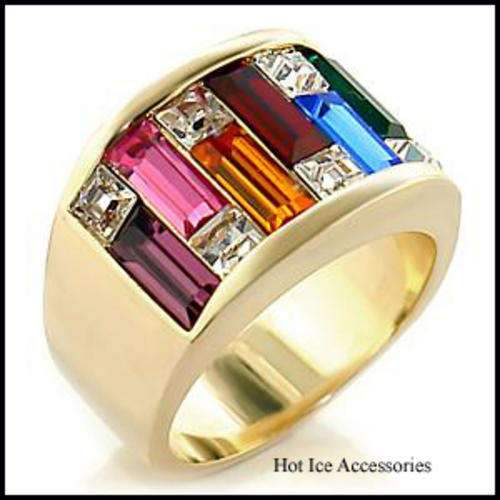 **INTERNATIONAL POSTAGE** 18K GOLD PLATED MULTI COLOURED RING