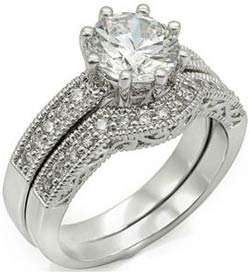 **INTERNATIONAL POSTAGE** SIMULATED DIAMOND 18K WHITE GOLD PLATED WEDDING RING SET