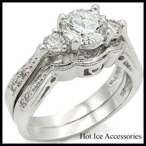 **INTERNATIONAL POSTAGE** SIMULATED DIAMOND 18K WHITE GOLD PLATED WEDDING RING SET