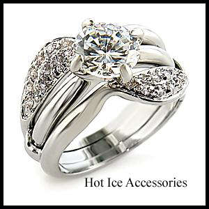 **INTERNATIONAL POSTAGE**  SIMULATED DIAMOND 18K WHITE GOLD PLATED WEDDING RING SET