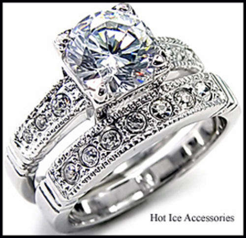 **INTERNATIONAL POSTAGE** SIMULATED DIAMOND 18K WHITE GOLD PLATED WEDDING RING SET