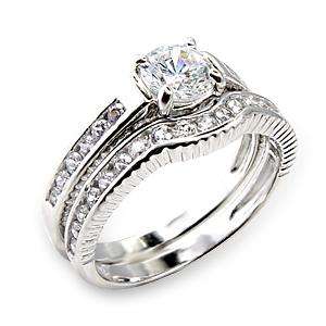 **INTERNATIONAL POSTAGE** SIMULATED DIAMOND 18K WHITE GOLD PLATED WEDDING RING SET